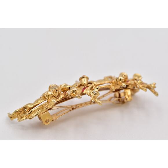 Vintage Christmas Hair Clip Reindeer Gold Red Enamel Bells Dangle Holiday 1980s main image 8